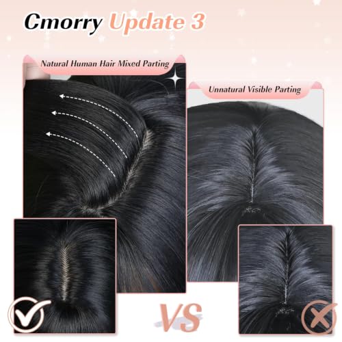Black Layered Wig with Bangs for Women - 26 Inch Synthetic Long Hair, Realistic Scalp, Glueless & Heat-Resistant, Lightweight & Trendy - Cmorry