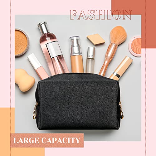 Cunno 20 Pcs Preppy Makeup Bags PU Leather Cosmetic Pouch with Zipper Waterproof Make up Bags Toiletry Beauty Container for Women Bridal Shower Favors End of the Year Teacher Gifts(Black)