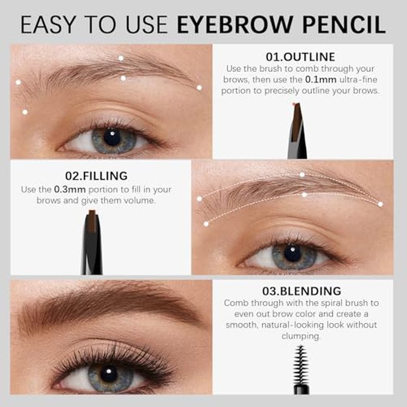 Browcharm Microblading Eyebrow Pencil for Women,0.1mm Ultra-Fine Mechanical Pencil,Makeup Brow Definer Waterproof,Draws Tiny Brow Hairs and Fills in Sparse Areas and Gaps (03 Light Brown)