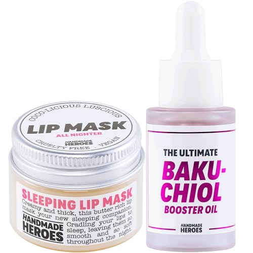 Perfect Pout & Glowing Skin Set: Handmade Heroes 100% Natural Vegan Lip Mask & Bakuchiol Booster Oil