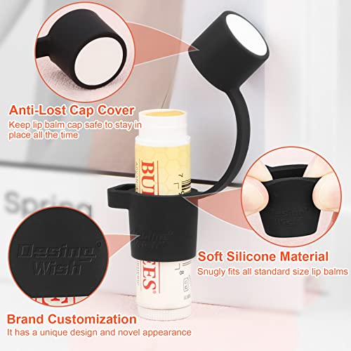 Desing Wish 2 PCS Silicone Chapstick Holder with Cap Cover, 0.6'' Diameter Portable Lip Balm Holder Key Chain Sleeve Chapstick Keychain Holder with Wrist Strap Lanyard - Black