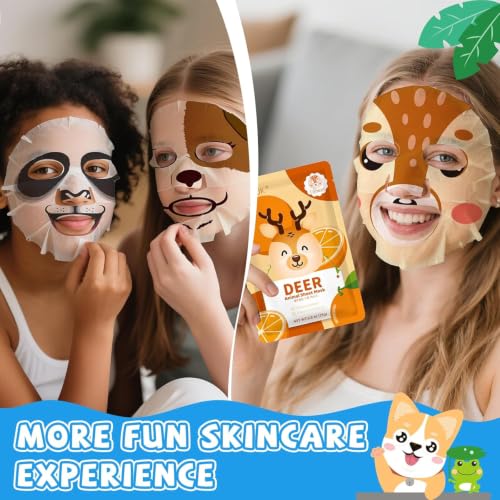 Kids Animal Face Mask Set - 54 Pack Cartoon Spa Party Supplies for Girls Teens