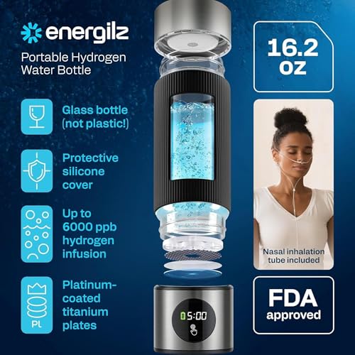 Hydrogen Water Bottle 16.2oz with 6000 PPB Hydrogen Generator - Silver