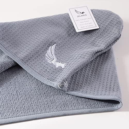 100% Turkish Cotton Hair Towel Wrap for Women Grey+Grey - Super Absorbent & Anti-Frizz