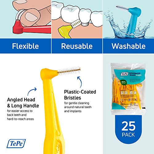 Interdental Brush Angle Pack of 1 - Medium 0.7mm for Teeth Cleaning - Yellow, Size 4