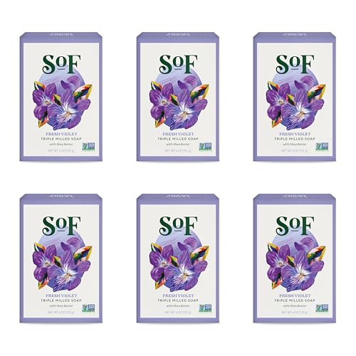 Vegan Coconut & Shea Butter Triple Milled Bar Soap - Fresh Violet Scent, 6 oz, Pack of 6