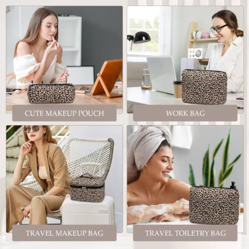 Leopard Print Quilted Makeup Bag Set - 3 Sizes Cosmetic & Toiletry Storage