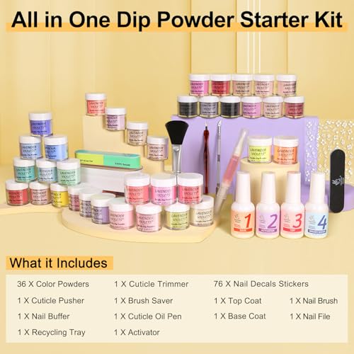 Dip Powder Nail Kit Set with 36 Colors & Essential Tools - Amber Rainbow Castle 13oz