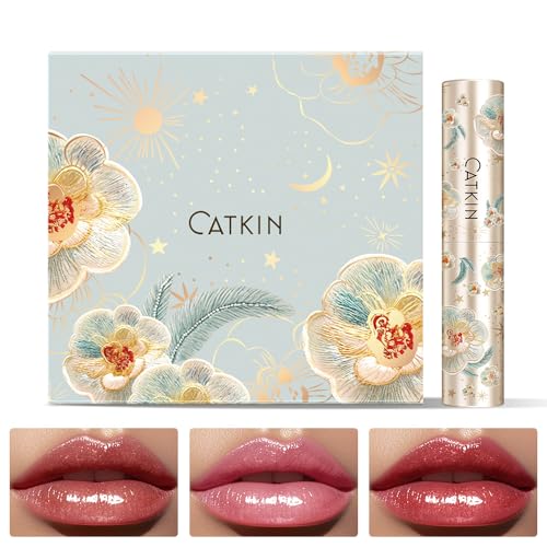 Catkin Glossy Lip Balm Gift Set - 3 Pieces, Hydrating & Nourishing Shea Butter, Dewy Finish, Lip Tint & Plump, Variation 04+07+10