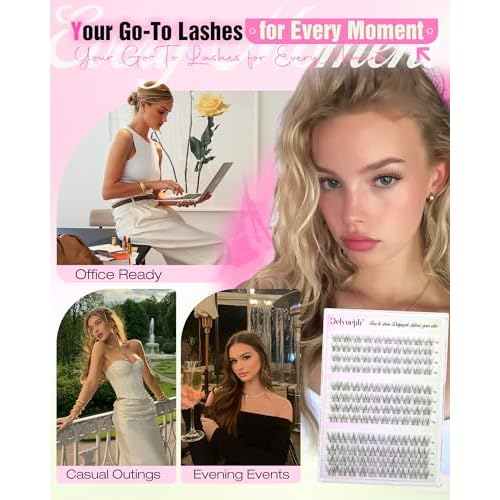 Natural Lash Clusters Kit 10-12-14mm Short Eyelash Clusters Kit Wispy Cluster Eyelash Extensions Clear Band Lash Extensions Kit C Curly Individual Lashes Clusters by Delyneph