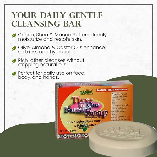 Madina 3-in-1 Butter Soap Bar - Halal Moisturizing Facial Cleanser 6 Pack
