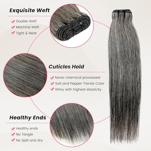 Salt and Pepper Grey Human Hair Bundles - Straight Sew-In Weave Extensions