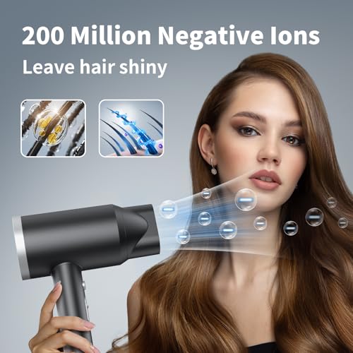 Ionic Hair Dryer with Diffuser - 1800W Lightweight Blow Dryer for Women & Men - Silver/Matte Black