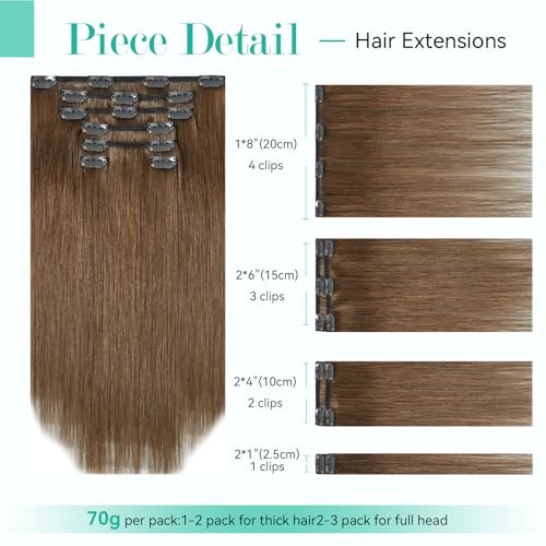 Light Brown Hair Extensions Set - 15 Inch 75g 7pcs Remy Clip-In Human Hair