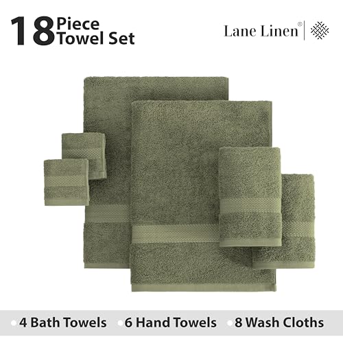 Lane Linen 18-Piece Bath Towel Set Oil Green - Large, Absorbent, Quick Dry