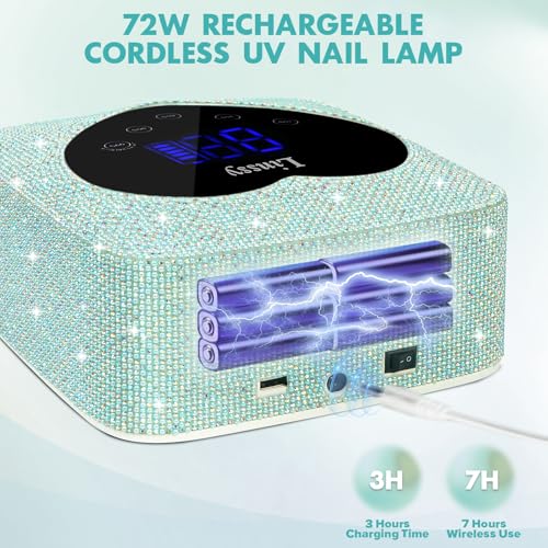 Cordless UV LED Nail Lamp with 72W Power and Blue Variation - Gel Nail Dryer with 5 Timers