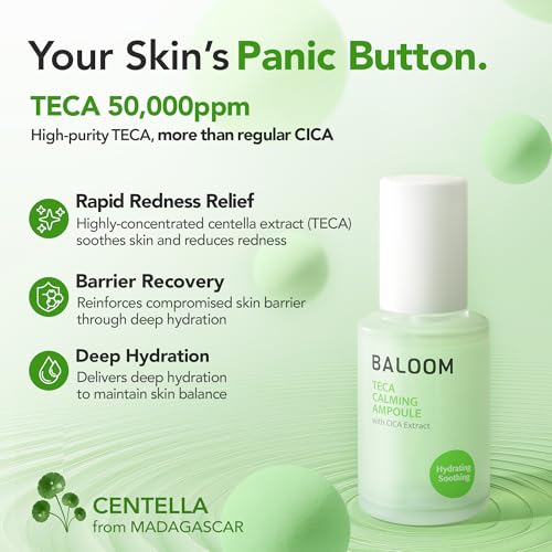 BALOOM Centella Ampoule ? Korean TECA Calming Skincare Face Serum with TECA 50,000ppm for Redness Relief Hydrating Skin Barrier Support Cica Sensitive Skin Calming Centella Asiatica Serum, 1.01 fl oz