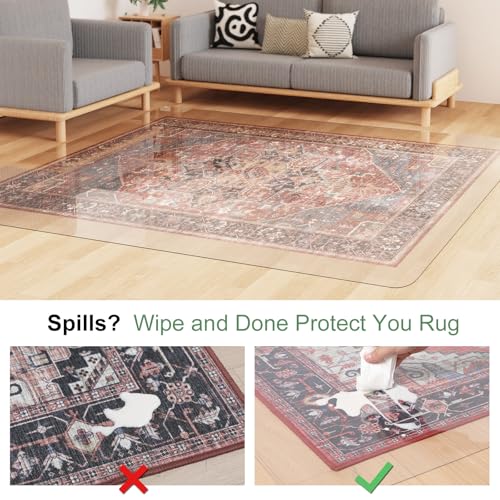 Crystal Clear 5'×7' Floor Mat (Transparent Upgraded) - Waterproof Vinyl Rug Cover, Large 60x84 inch
