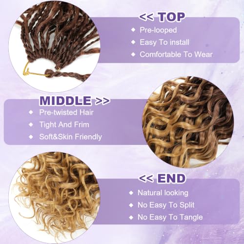 8 Packs Short Curly Crochet Hair 12 Inch Brown Ombre Honey Blonde Prelooped Boho Box Braids