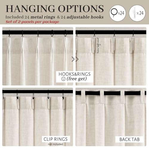 Birch 60W x 90L Inch Linen Sheer Curtain Set - 2 Panels for Living Room, Privacy & Light Filter