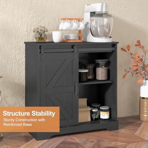 Sliding Barn Door Buffet Sideboard Storage Cabinet Black - Farmhouse Style