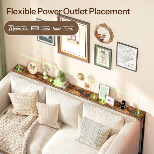 HOOBRO Rustic Brown + Black 102.3-Inch Adjustable Narrow Console Table for Behind Couch