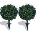 KYESYES 27" Artificial Boxwood Bush Balls with Spike - UV & Weather Resistant, 2 Pack, Green - Indoor/Outdoor Garden Decor