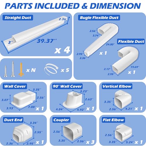 TAKTOPEAK White 3'' 17 Ft Mini Split Line Set Cover for Ductless AC & Heat Pumps