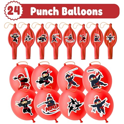72 PCS Ninja Party Favors ? 48 Pre-Cut Temporary Tattoos & 24 Ninja Punch Balloons Themed Birthday Party Decorations Supplies Favors Gifts, Goodie Bag Fillers, Classroom Rewards