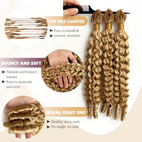 Pre-Separated Burmese Curly Crochet Hair Extensions - 22 Inch Light Blonde Highlights, Variation #27P613