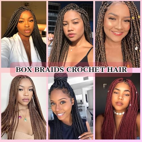 16 Inch Box Braids Crochet Hair Light Auburn - Pre Looped Goddess Braids for Black Women (7 Packs, T30)
