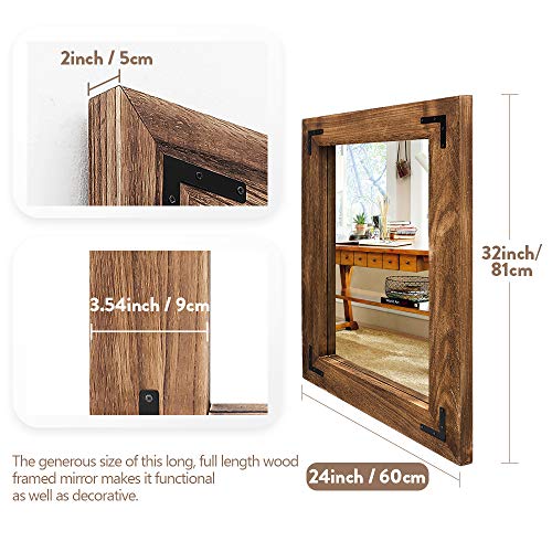 Rustic Wooden Wall Mirror - 32x24 Inch Farmhouse Bathroom Vanity Mirror - Brown - Vertical or Horizontal Hanging