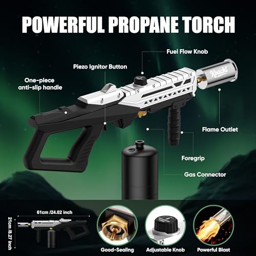 KOACKL 2 Pack 24-Inch Propane Torch Gun with Adjustable Flame for BBQ & Camping, Silver & Black