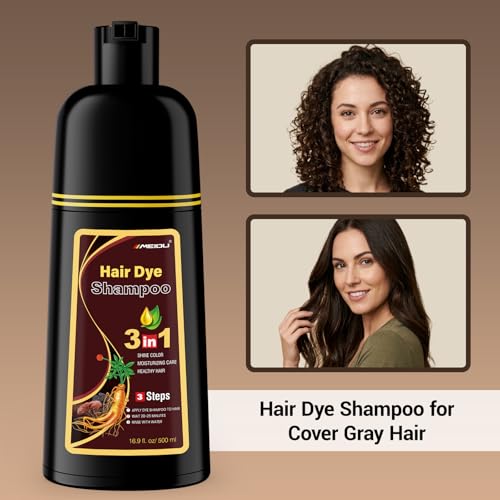 IIIMEIDU Dark Brown Hair Dye Shampoo 3-in-1 for Men Women, Gray Coverage