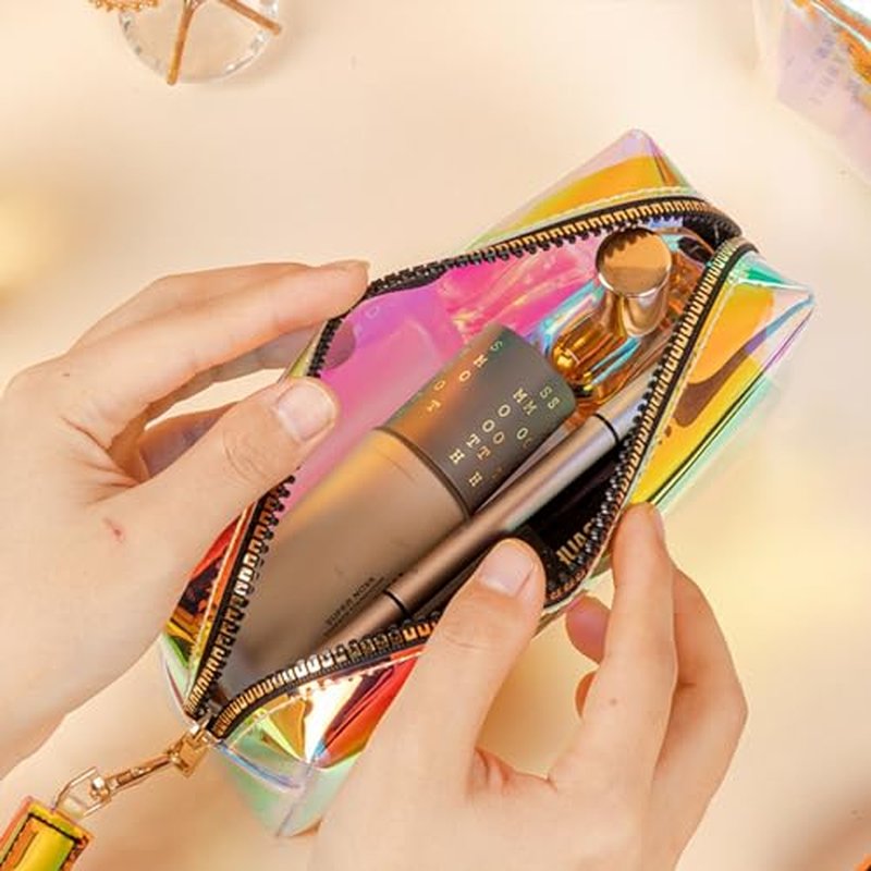 8-Piece Holographic Iridescent Makeup Bag Set with Zipper - Portable Holographic Cosmetic Bags for Makeup Tools Organization