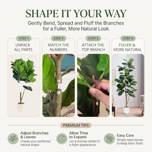TXABL White 6FT Artificial Fiddle Leaf Fig Tree with Pot & Pebbles for Indoor Decor