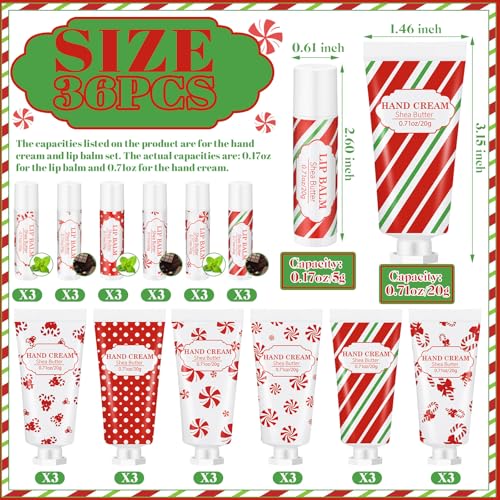 Christmas Hand Cream and Lip Balm Gift Set - 36 Pieces, Festive Scents & Designs, Bulk Holiday Pack