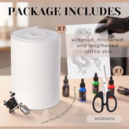 White 148x6.3 Inch Silicone Tattoo Practice Skin Roll with Scissors, 3mm Thickness