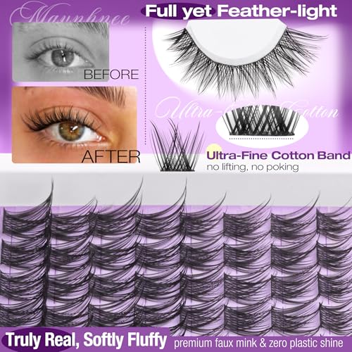 Natural Lash Clusters Kit Wispy Eyelash Clusters CC-Curly Cluster Eyelash Extensions 132 pcs Individual Lash Extensions DIY Lash Extension Kit with Lash Bond and Seal and Remover Lash Kit by Mavphnee