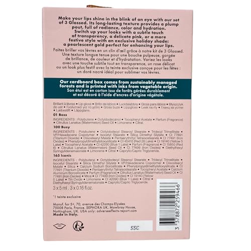 SEPHORA Collection Glossed Lip Gloss Trio Gift Set - 3 x 5 mL Glossed Lip Gloss in 01 Boss, 100 Busy and165 Iconic. | plump