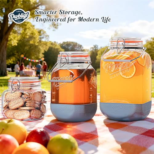 Square 1.5 Gallon Glass Mason Jar with Airtight Lid & Handle - 2 Pack