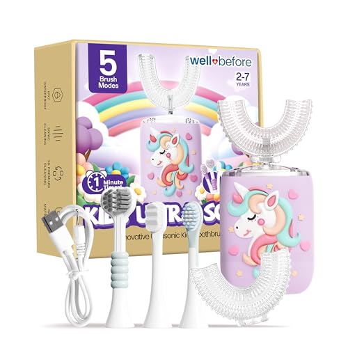 Kids U-Shaped Electric Toothbrush - Unicorn Purple, 5 Heads & Modes