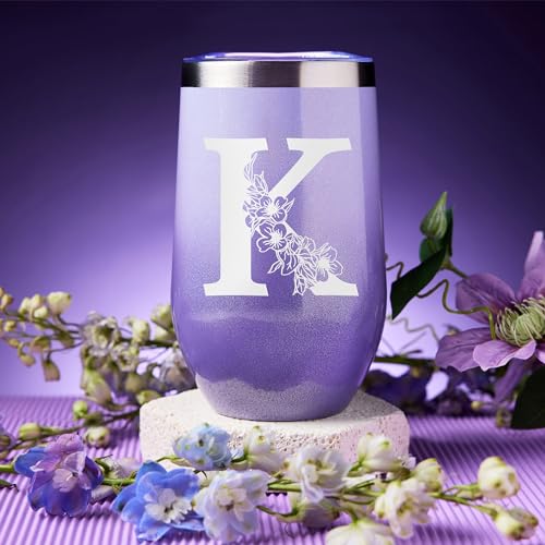 Gifts for Women, Mom, Wife, Girlfriend, Sister, Friends, Her - Unique Birthday, Christmas, Valentine's Day, Mothers Day Gifts - Initial Lavender Spa Gift Basket Set (K)