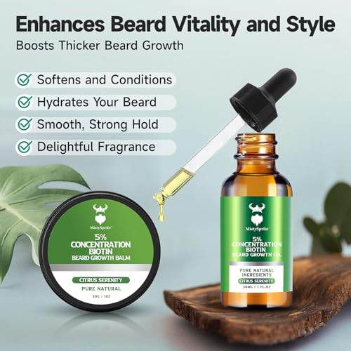Beard Growth Oil & Balm Kit - Citrus Serenity with 5% Biotin & Natural Oils