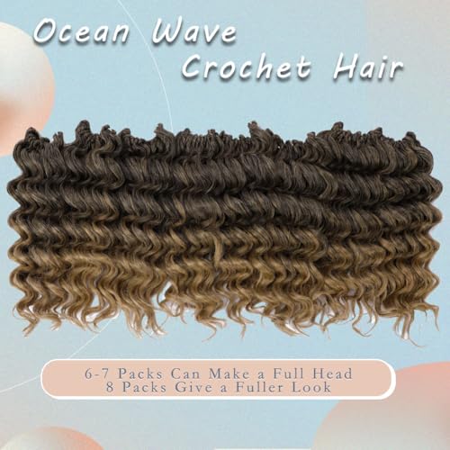 LOS MOEER Ocean Wave Crochet Hair Deep Wave Pre-Looped 14 Inch T1B/27# Pack of 8