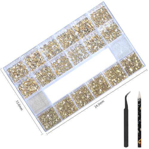 HNUIX Champagne Gold Nail Rhinestones Kit - 3D Multi-Shape Gems for Manicure & Nail Art