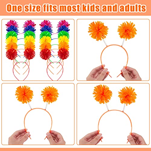 Pom Pom Headbands Set - Mixed Color 12 Pack for Parties & Festivals