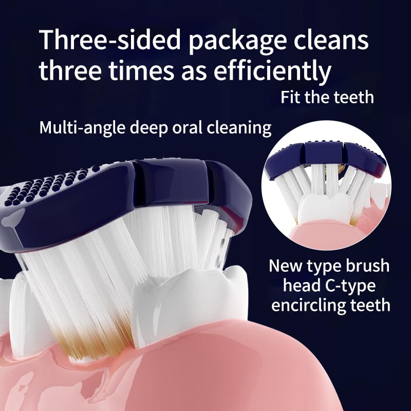 3-Sided Toothbrush for Adults with Soft & Stiff Bristles, Teeth & Tongue Cleaning - Pack of 6
