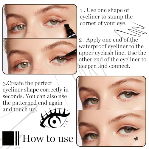 Double Side Liquid Winged Eyeliner Stamp,Smudge Proof Waterproof Eyeliner Pen Set,Long-Lasting Eye Liner Face Makeup,Star Flowers Hearts Triangle Black Eyeliner Stamp Pencil£¨5PCS£© A