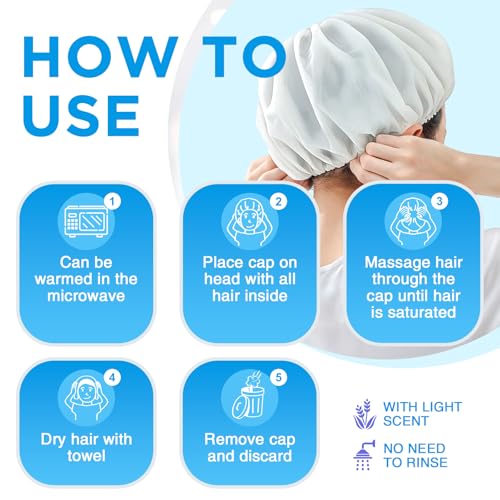 No Water Shampoo Caps 6 Pack - Rinse-Free Shower Cap with 3 Scents for Hair Care